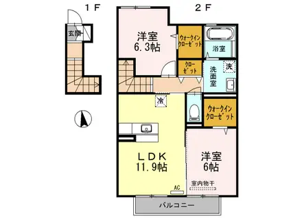 メルベーユMT C棟(2LDK/2階)の間取り写真