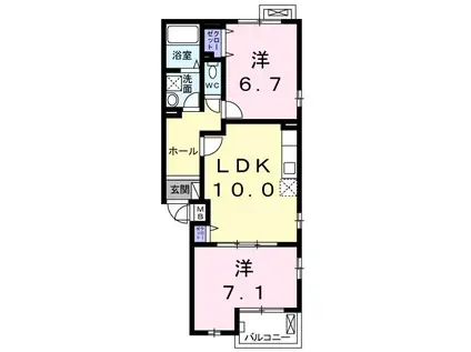 リヴェール代官(2LDK/2階)の間取り写真