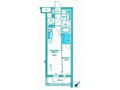 プライムブリス品川旗の台(1LDK/4階)の間取り写真