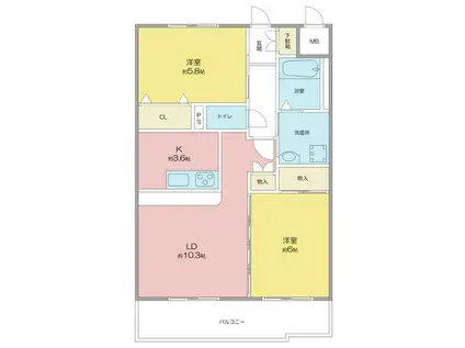 クレストハイム引山(2LDK/3階)の間取り写真