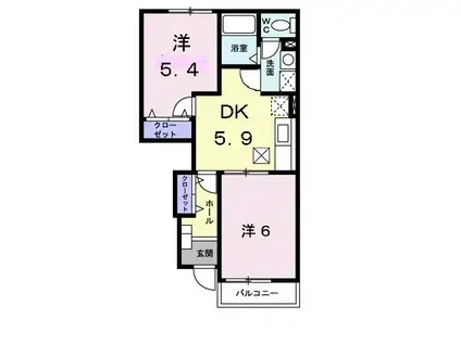 ジョイ・レジデンスI(2DK/1階)の間取り写真