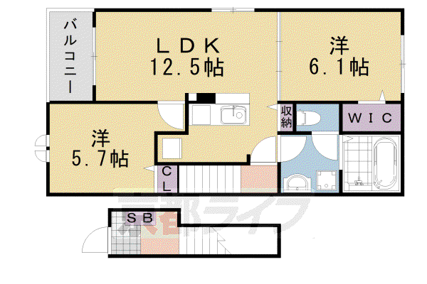 ジェルメ園部III(2LDK/2階)の間取り写真