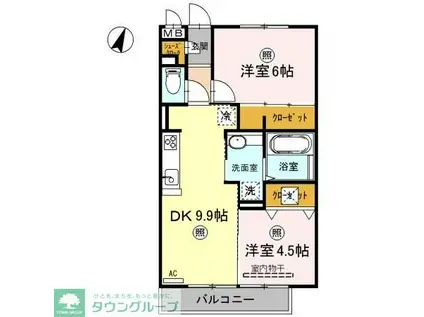 ロイジェントパークス レイクタウン B(2DK/2階)の間取り写真