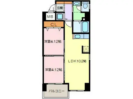 ヴァンボヌール(2LDK/1階)の間取り写真