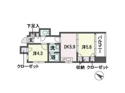 ミレニアムコート平尾(2DK/4階)の間取り写真
