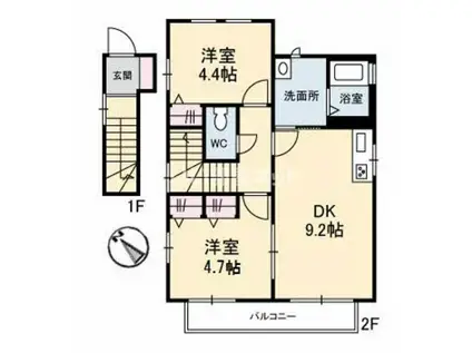 シェソワみずほA(2DK/2階)の間取り写真