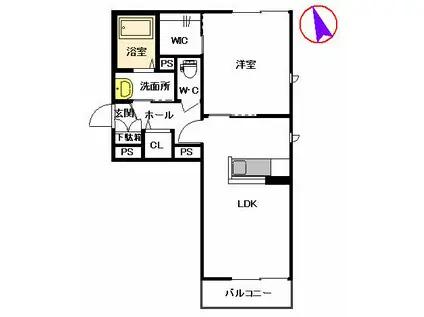 トップスターコート宮崎 A棟(1LDK/2階)の間取り写真