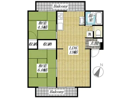 ハイムSI-B(2LDK/2階)の間取り写真
