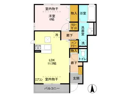 コスモソレイユ 犬塚(1LDK/1階)の間取り写真