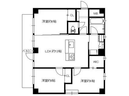 グランベル平和公園(3LDK/2階)の間取り写真