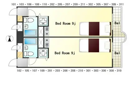 島野グリーンハイツ(ワンルーム/2階)の間取り写真
