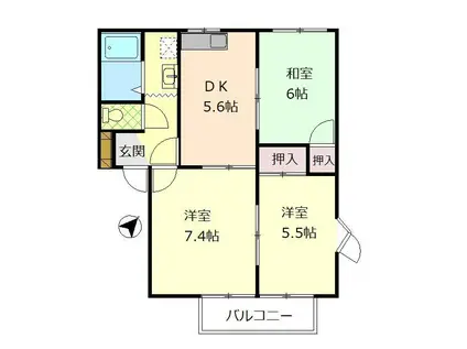 レジデンス下郡I(3DK/1階)の間取り写真