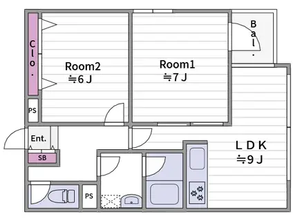 グランソシエ南堀江(2LDK/5階)の間取り写真