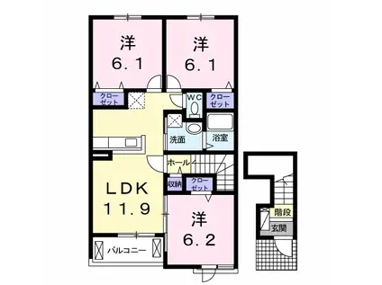 トビアスガーデン南沖洲A(3LDK/2階)の間取り写真