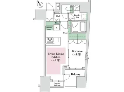 インプレストコア四谷坂町(1LDK/9階)の間取り写真