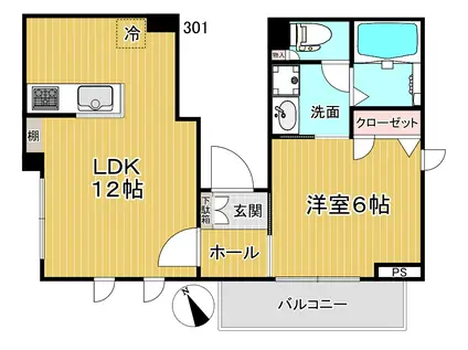 アロン・ド池尻(1LDK/3階)の間取り写真