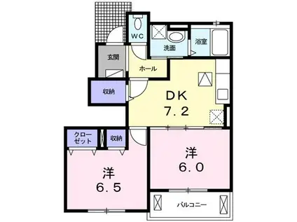 パレス ジェリカII A(2DK/1階)の間取り写真