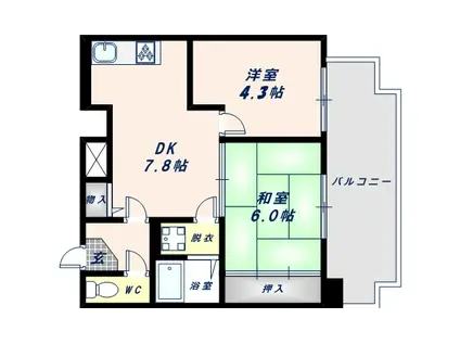 メゾンドール田辺(2DK/5階)の間取り写真