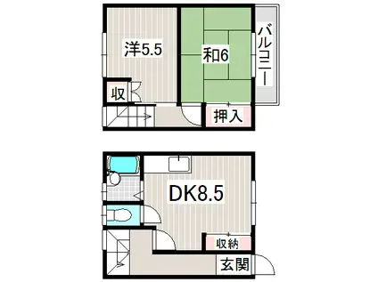 メゾネット可美(2LDK/1階)の間取り写真