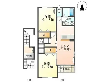 クリーン・プレイス(2LDK/2階)の間取り写真