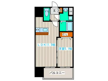 シティタワー二十人町(1LDK/6階)の間取り写真