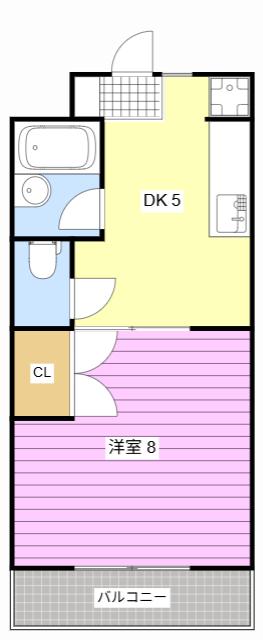 スカイキングV(1DK/2階)の間取り写真