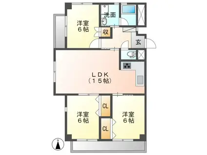 ウエスト COURT(3LDK/4階)の間取り写真