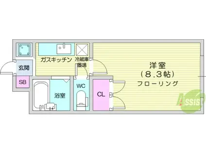 シャンテ小松島(1K/1階)の間取り写真