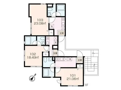 ルシェッロ安浦(1K/1階)の間取り写真