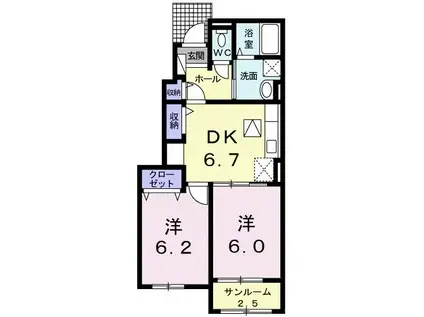 ブリーゼ楓II B(2DK/1階)の間取り写真