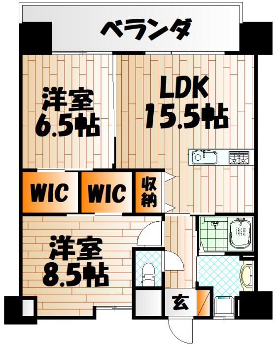 アクシオ北九州(2LDK/14階)の間取り写真