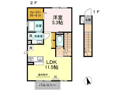 ヴィラ チェリベ(1LDK/2階)の間取り写真