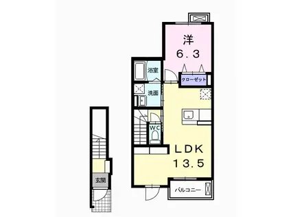 シャルマンエルA(1LDK/2階)の間取り写真