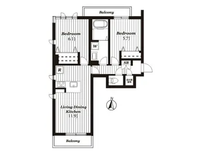 メゾンマスト あすと長町(2LDK/2階)の間取り写真