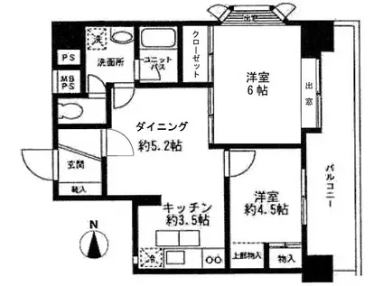 西川口朝日マンション(2DK/5階)の間取り写真