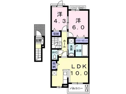 ベル オーヴVIII B(2LDK/2階)の間取り写真