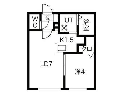 ラフィーネ旭山公園通(1LDK/2階)の間取り写真