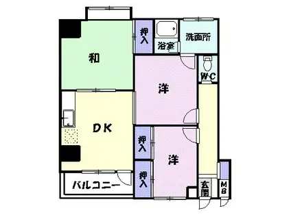 双葉ハイム一条(3DK/4階)の間取り写真