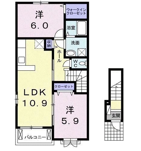 サンライズ ムサシ(2LDK/2階)の間取り写真