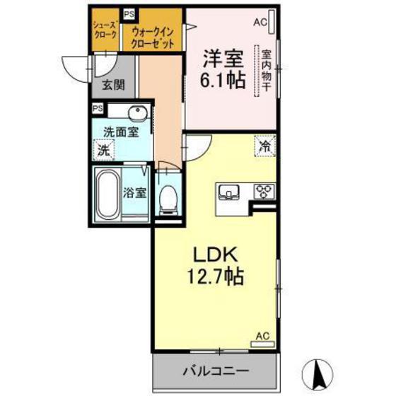 リバーフロント羽衣(1LDK/2階)の間取り写真