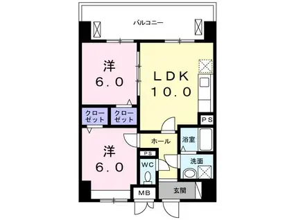 ヴァンヴェール森の宮(2LDK/9階)の間取り写真