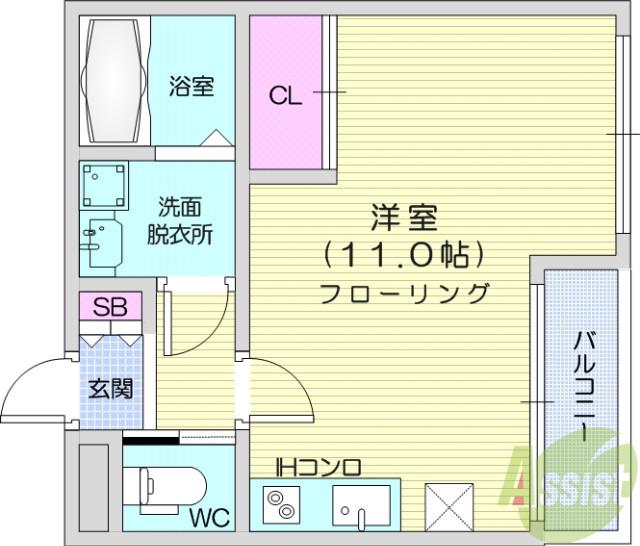 LA DOUCEUR片平(ワンルーム/6階)の間取り写真