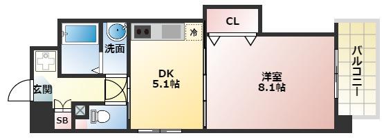ラパン・ブラン(1DK/5階)の間取り写真
