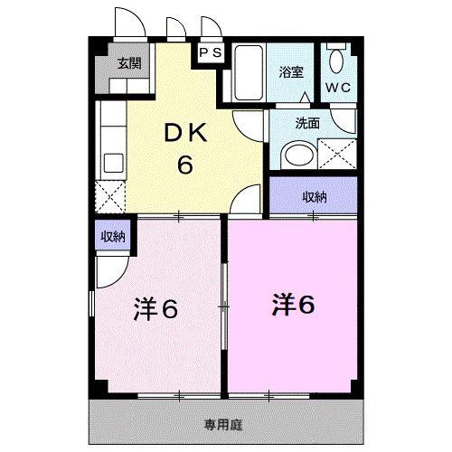 ガーデンプレイスB(2DK/1階)の間取り写真