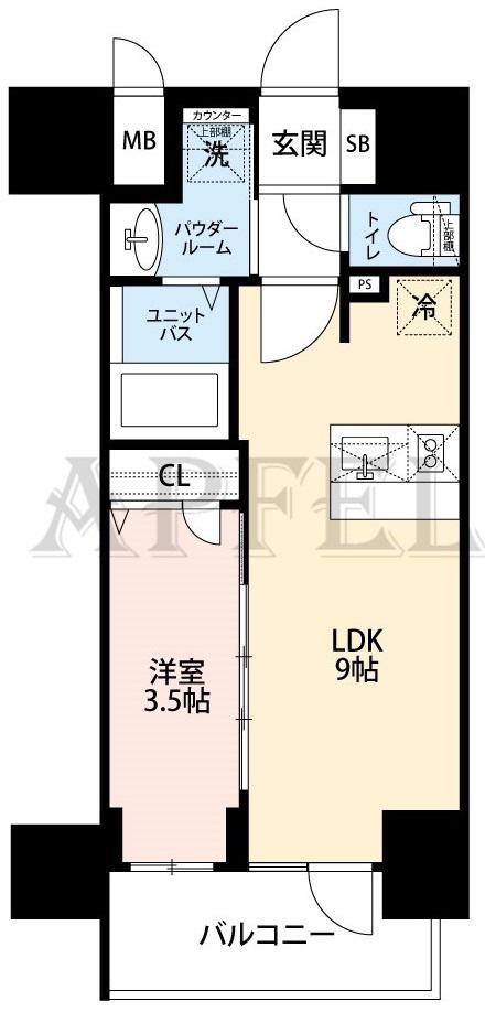 プレサンス立売堀ベルヴィル(1LDK/4階)の間取り写真