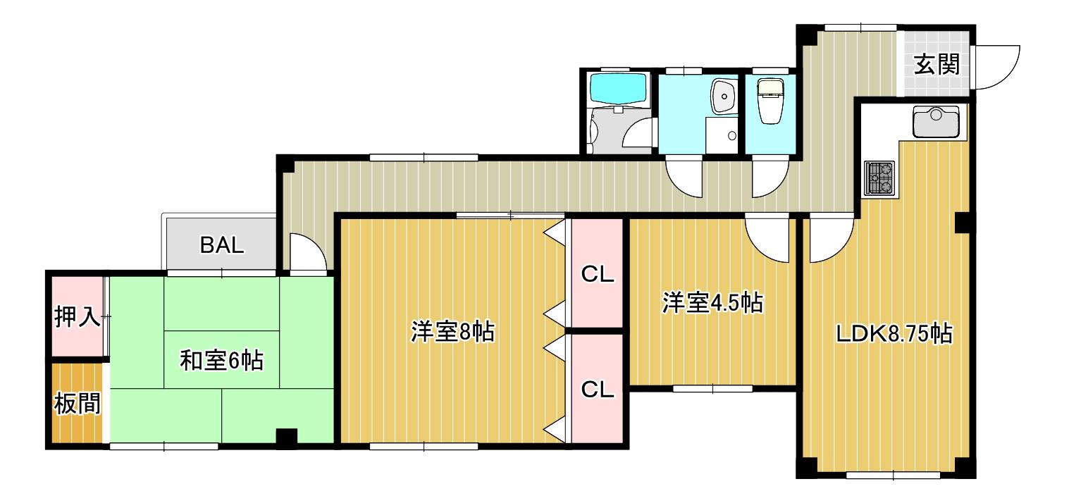 私市ロイヤルマンション(3LDK/2階)の間取り写真