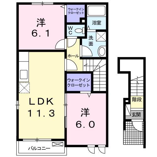 南タウン あさひ A(2LDK/2階)の間取り写真