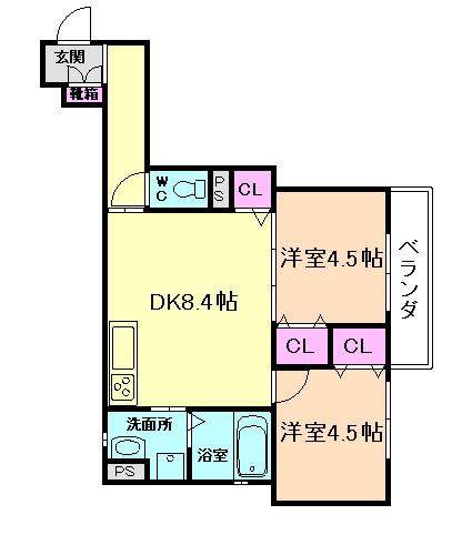 クリエオーレ神田I(2DK/2階)の間取り写真