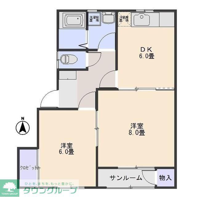 ルシエールB(2DK/1階)の間取り写真