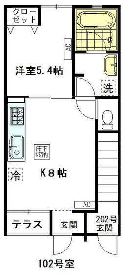 グラシアスA(1DK/1階)の間取り写真